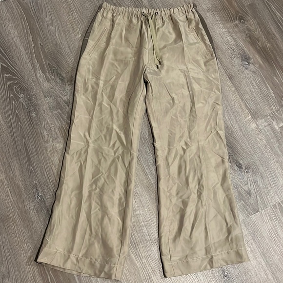 deRoo Silky Tuxedo Stripe Track Pants in Tan - Picture 1 of 5